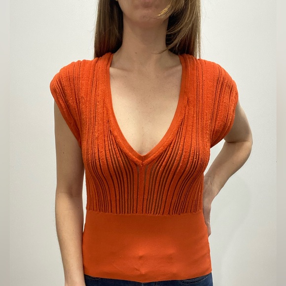 Orange ribbed Ulla Johnson tank top - Picture 4 of 4